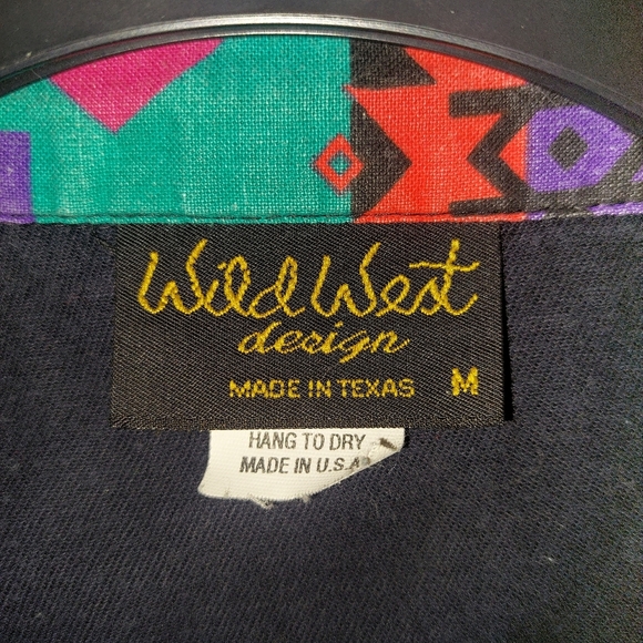 Vtg 80s 90s Wild West Colorful Western  Bib Womens Shirt Aztec Print USA Medium - Picture 7 of 8